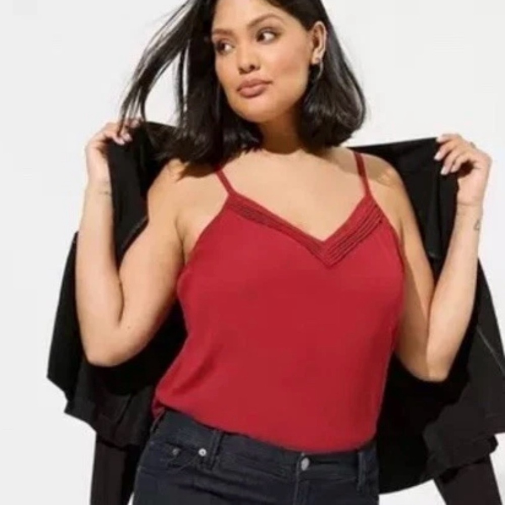 Torrid Red Georgette Pin Tuck Sleeveless Cami Tank Top Sleeveless Blouse Size 1X
